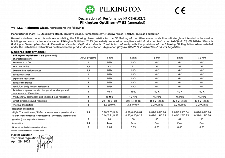 Declaration of performance: Pilkington Optitherm S3